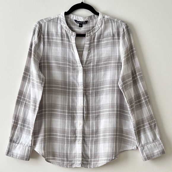 Calvin Klein Jeans 100% Cotton Gray & White Plaid Button Up Shirt - Picture 1 of 16